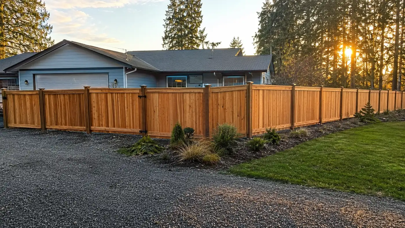 Cedar fence along a driveway beside a Salem, OR home