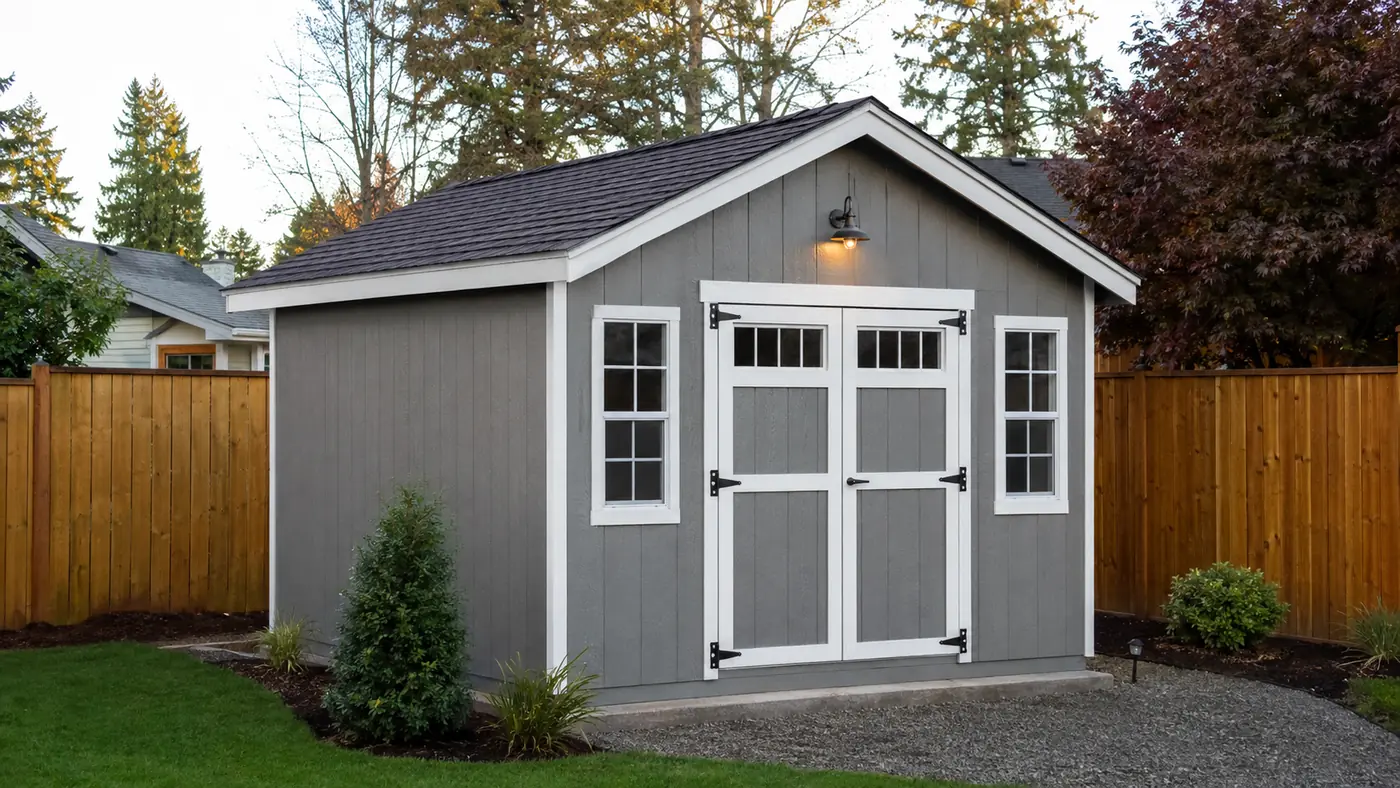 Custom shed with arched-top doors and window trim built in Salem, OR
