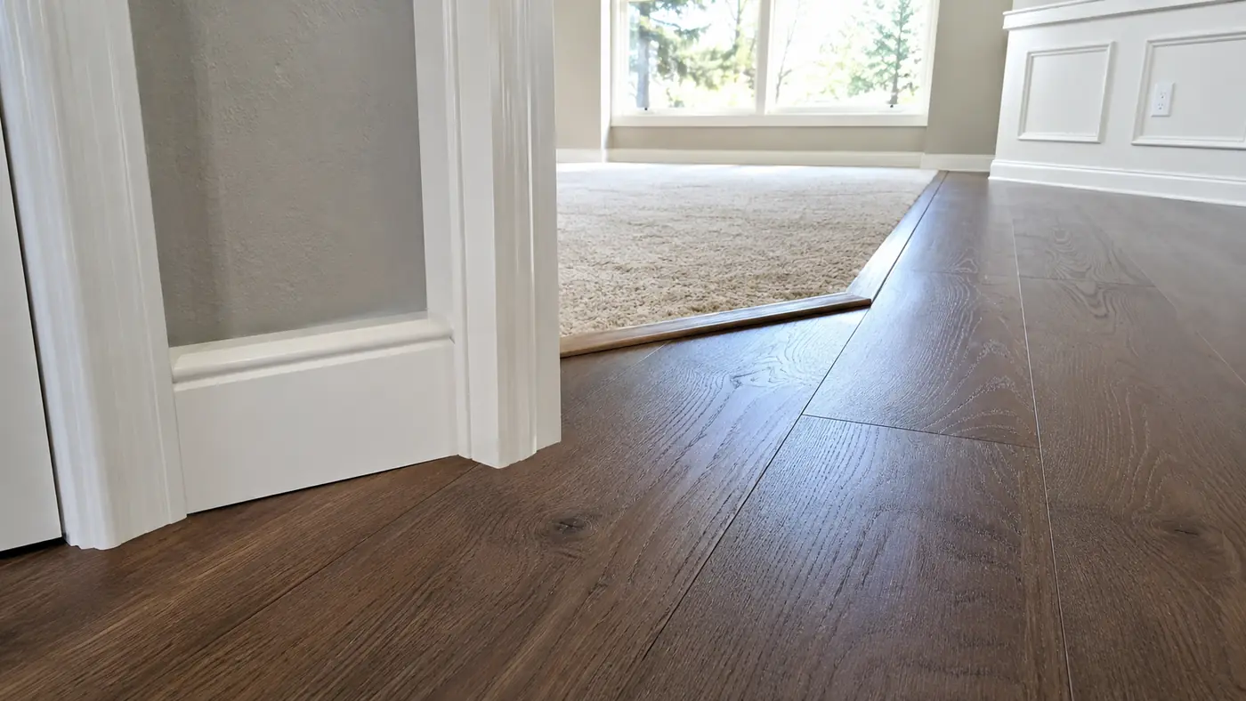 Plank flooring in a hallway Wide plank flooring through a hallway and doorway in a Salem, OR home