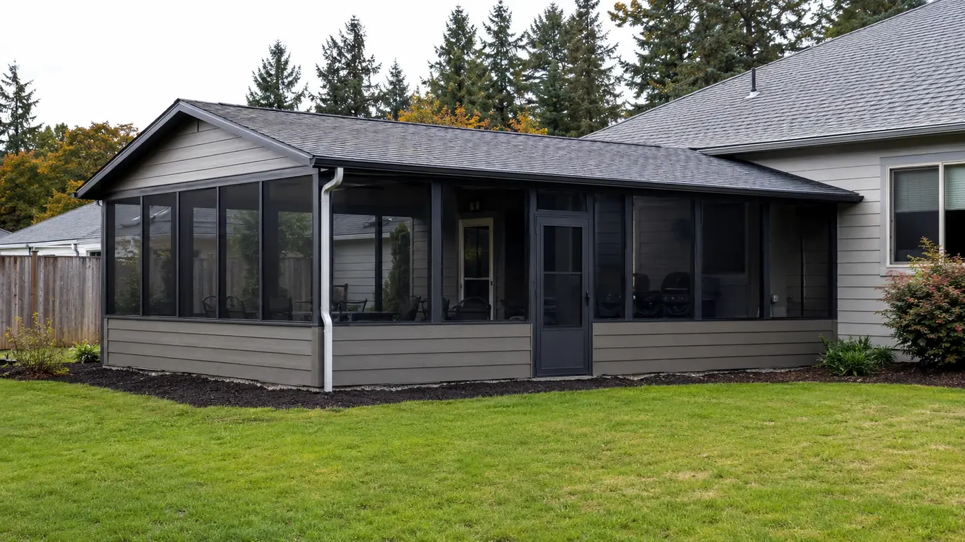 Dark-framed screen enclosure attached to a Salem, OR home