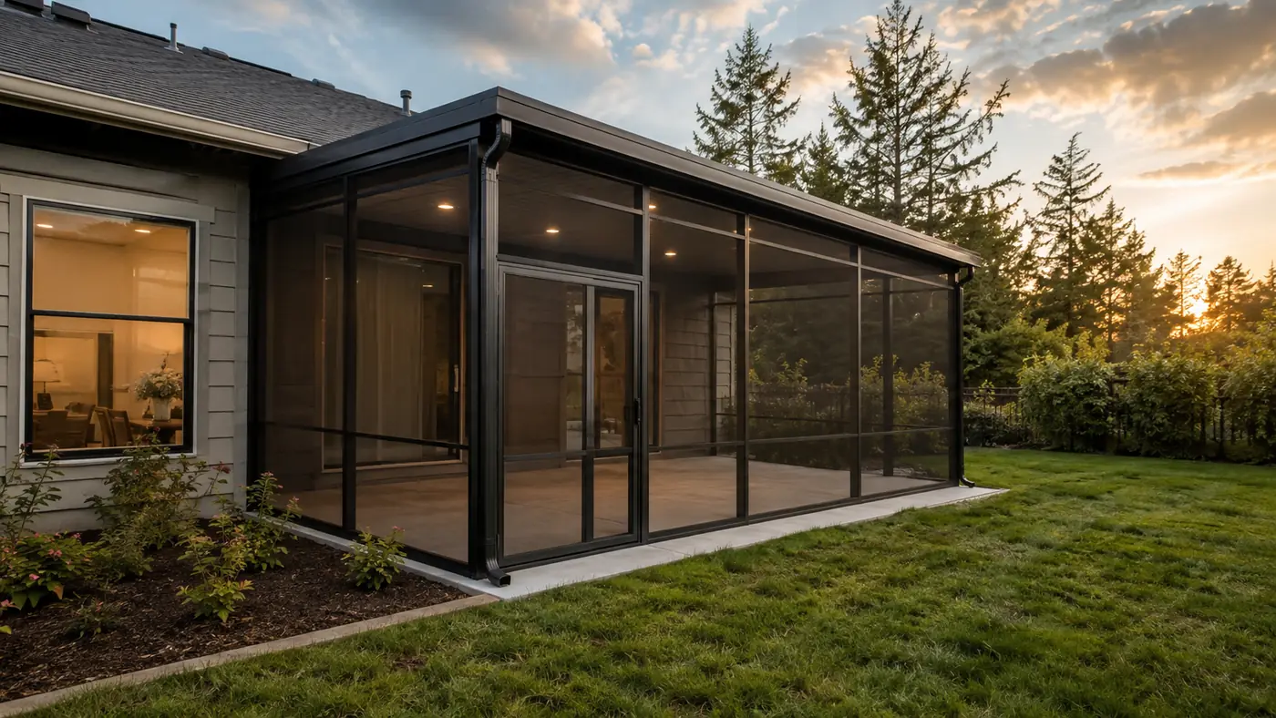 Screened porch on a blue home Screened porch on a blue house in Salem, OR