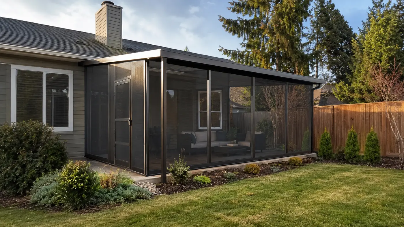Screened porch and wood fence Screened porch with a wood fence in the background in Salem, OR